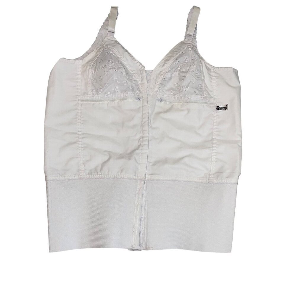 Linda Vintage Womens Top Size 36 White Bridal Corset Zip Pockets Sleeveless